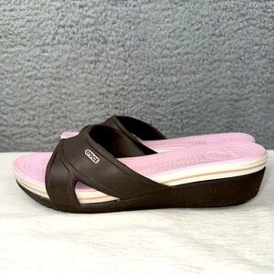 Crocs Shoes Womens 7 Brown Pink Open Toe Slip On Sandals